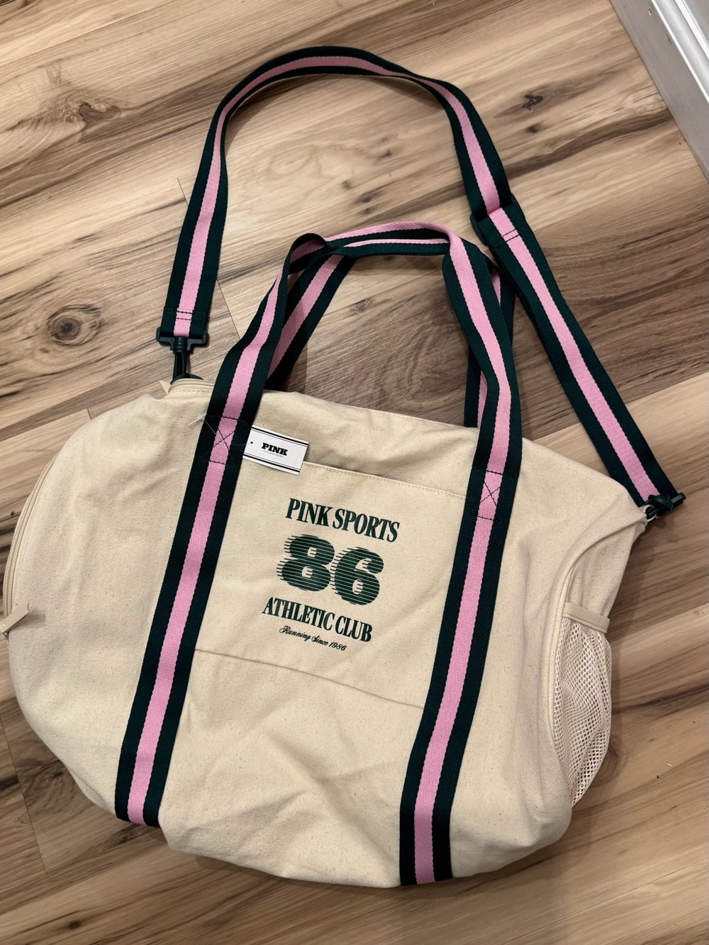 PINK by Victoria's Secret Athletic club Canvas Duffle Bag Pink & Dark Green NWT